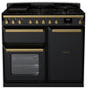 Rangemaster ESDL100DFPGBL/AB1 Estel Deluxe 100cm Dual Fuel Range Cooker - Gloss Black/Antique Brass Trim