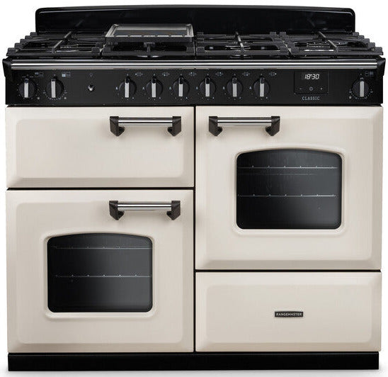 Rangemaster CLO110DFPPCR/CM1 Classic OC 110cm Dual Fuel Range Cooker - Pale Cream/Chrome Trim