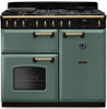 Rangemaster CLDL100DFPMGR/AB1 Classic Deluxe 100cm Dual Fuel Range Cooker - Mineral Green/Antique Brass Trim