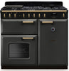 Rangemaster CLDL100DFPSLT/AB1 Classic Deluxe 100cm Dual Fuel Range Cooker - Slate/Antique Brass Trim