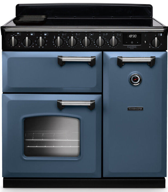 Rangemaster CLDL90EIPSTB/CM1 Classic Deluxe 90cm Induction Range Cooker - Stone Blue/Chrome Trim