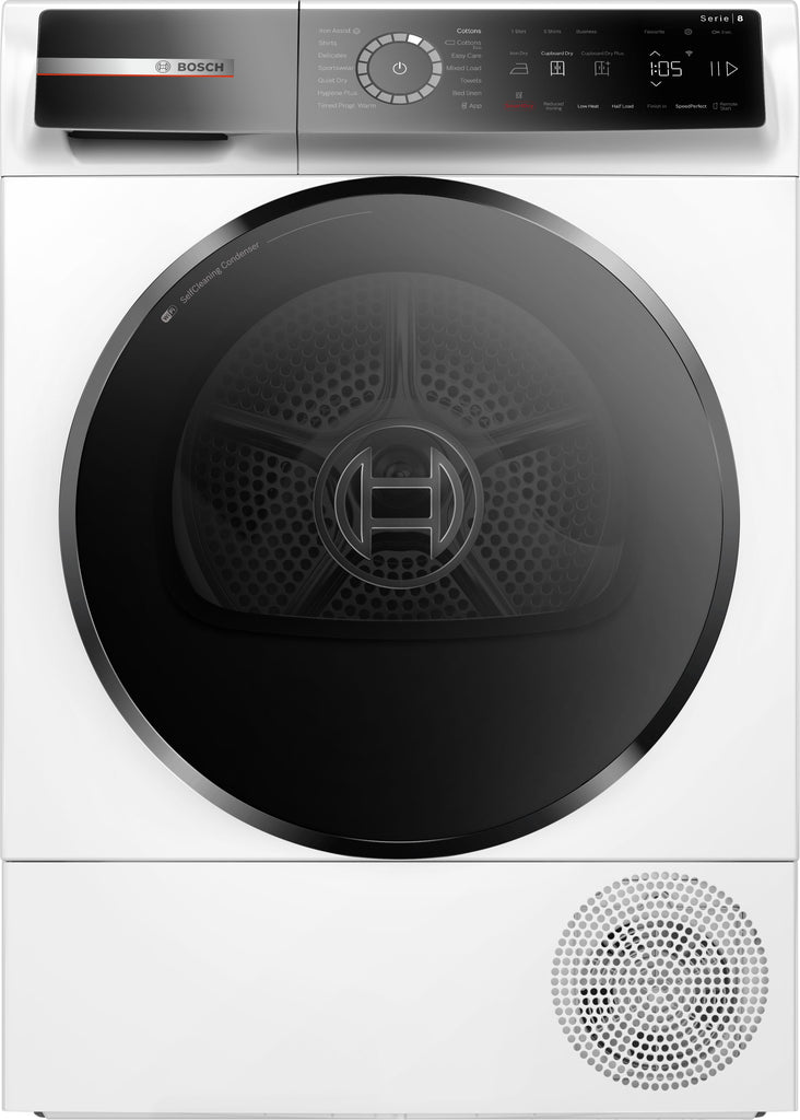 Bosch Series 8 WQB246C9GB Wifi Connected 9Kg Heat Pump Condenser Tumble Dryer With Self Cleaning Condenser - White - A+++ Rated