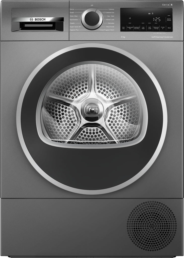 Bosch Series 6 WQG245R9GB 9Kg Heat Pump Condenser Tumble Dryer With Self Cleaning Condenser - Graphite - A++ Rated