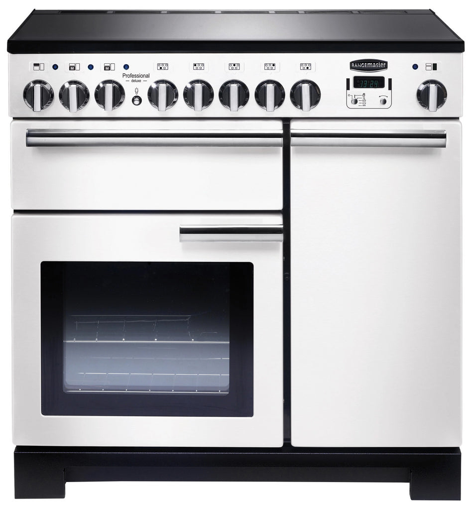 Rangemaster Professional Deluxe PDL90EIWH/C 90cm Electric Range Cooker with Induction Hob - White