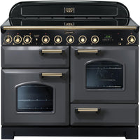 Rangemaster Classic Deluxe CDL110EISL/B 110cm Electric Range Cooker with Induction Hob - Slate/Brass Trim