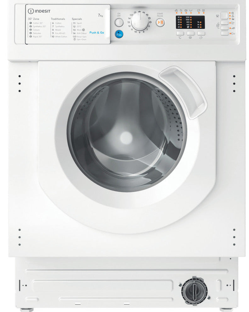 Indesit Push&Go BIWMIL71252UKN 7Kg Integrated Washing Machine 1200 rpm - White - E Rated
