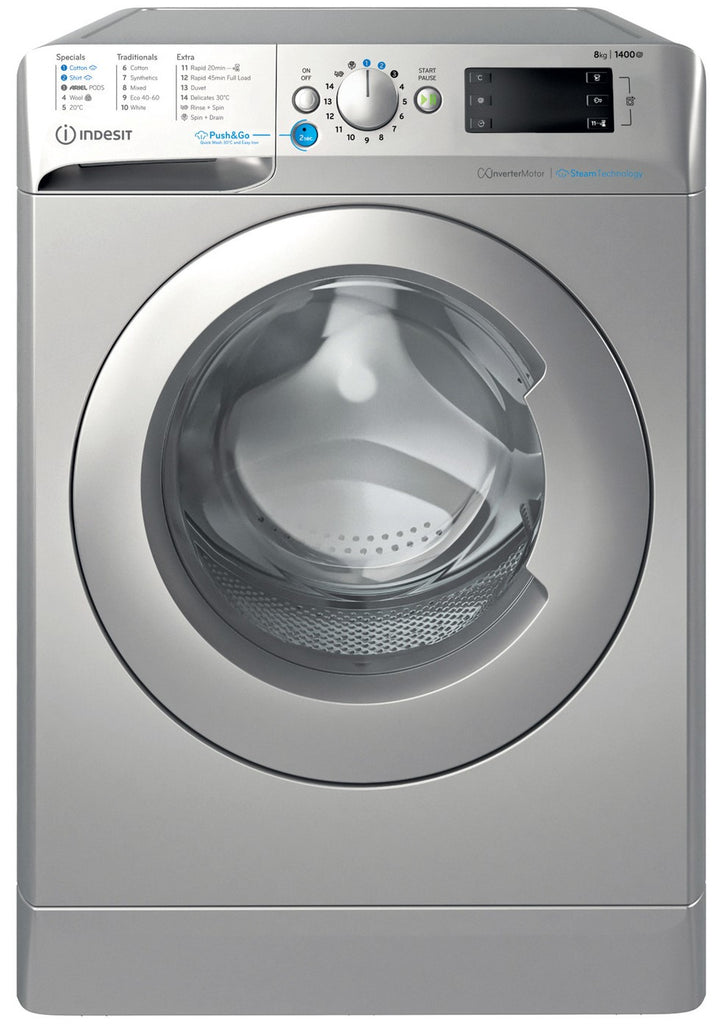 Indesit Push&Go BWE81496XSVUK 8Kg Washing Machine with 1400 rpm - Silver - A Rated