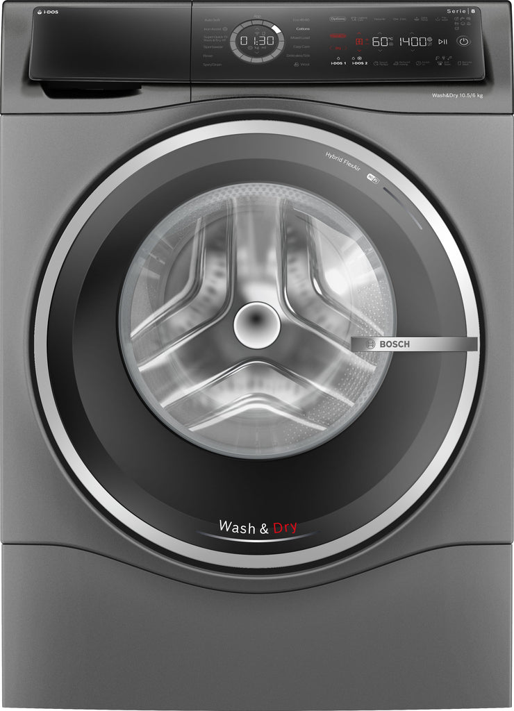 Bosch Serie 8 WNC254ARGB Wifi Connected I-DOS 10.5Kg / 6Kg Washer Dryer with 1400 rpm - Cast Iron Grey - D Rated