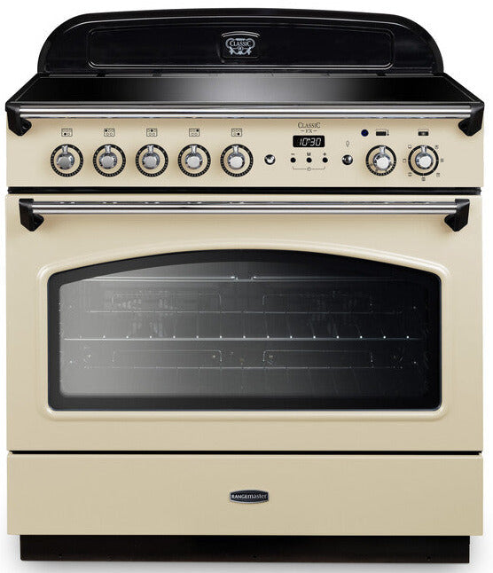 Rangemaster CLAS90FXEICR/C Classic FX 90cm Electric Range Cooker with Induction Hob - Cream/Chrome Trim