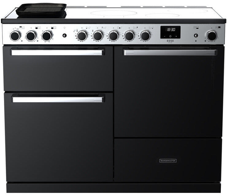 Rangemaster EDDLO110EIGBLK/CM1 Edge Deluxe OC 110cm Induction Range Cooker - Black Glass/Chrome Trim