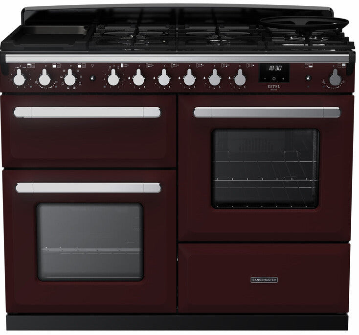 Rangemaster ESDLO110DFPBOR/CM1 Estel Deluxe OC 110cm Dual Fuel Range Cooker - Bordeaux/Chrome Trim
