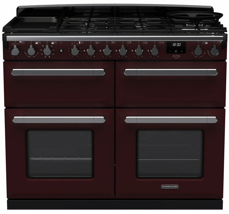 Rangemaster ESDLB110DFPBOR/CM1 Estel Deluxe BC 110cm Dual Fuel Range Cooker - Bordeaux/Chrome Trim