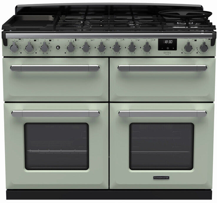 Rangemaster ESDLB110DFPMNT/CM1 Estel Deluxe BC 110cm Dual Fuel Range Cooker - Mint/Chrome Trim