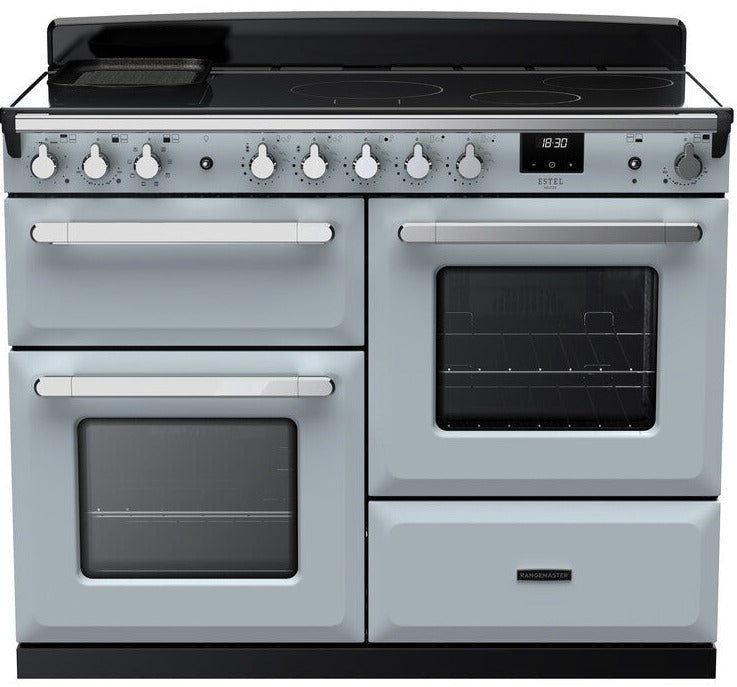 Rangemaster ESDLO110EIPMSB/CM1 Estel Deluxe OC 110cm Induction Range Cooker - Misty Blue/Chrome Trim