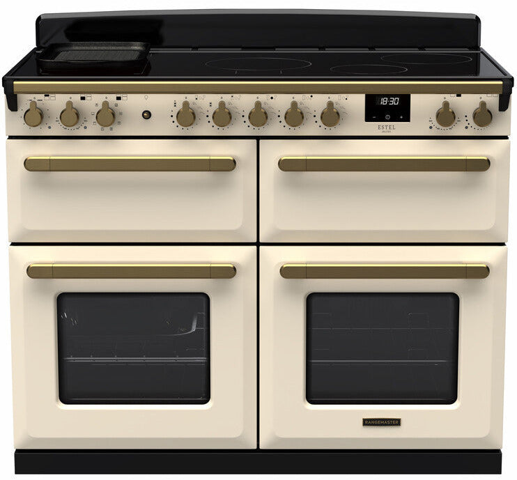 Rangemaster ESDLB110EIPPCR/AB1 Estel Deluxe BC 110cm Induction Range Cooker - Pale Cream/Antique Brass Trim