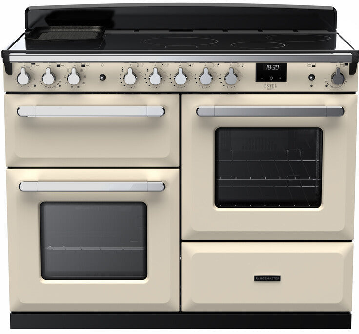 Rangemaster ESDLO110EIPPCR/CM1 Estel Deluxe OC 110cm Induction Range Cooker - Pale Cream/Chrome Trim