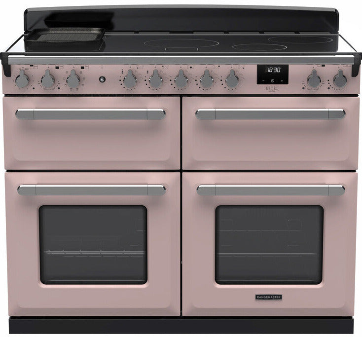 Rangemaster ESDLB110EIPPPK/CM1 Estel Deluxe BC 110cm Induction Range Cooker - Pale Pink/Chrome Trim