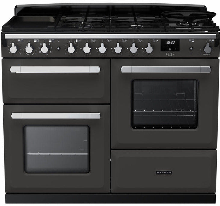 Rangemaster ESDLO110DFPSLT/CM1 Estel Deluxe OC 110cm Dual Fuel Range Cooker - Slate/Chrome Trim