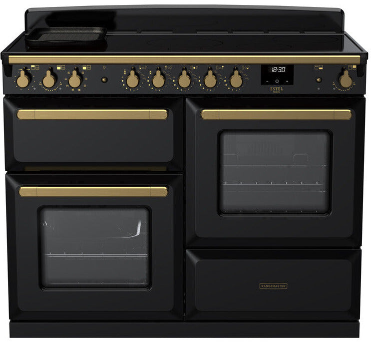 Rangemaster ESDLO110EIPGBL/AB1 Estel Deluxe OC 110cm Induction Range Cooker - Gloss Black/Antique Brass Trim