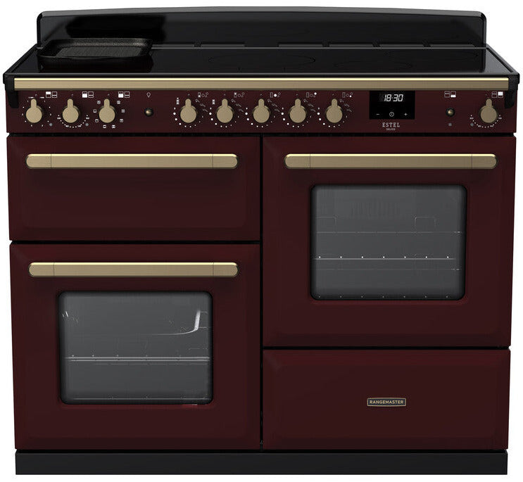 Rangemaster ESDLO110EIPBOR/AB1 Estel Deluxe OC 110cm Induction Range Cooker - Bordeaux/Antique Brass Trim