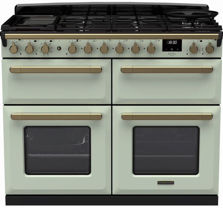 Rangemaster ESDLB110EIPMNT/AB1 Estel Deluxe BC 110cm Induction Range Cooker - Mint/Antique Brass Trim