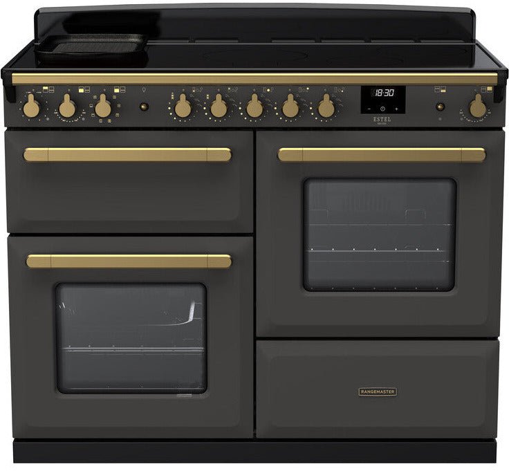 Rangemaster ESDLO110EIPSLT/AB1 Estel Deluxe OC 110cm Induction Range Cooker - Slate/Antique Brass Trim