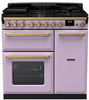 Rangemaster ESDL90DFPHTH/AB1 Estel Deluxe 90cm Dual Fuel Range Cooker - Heather/Antique Brass Trim