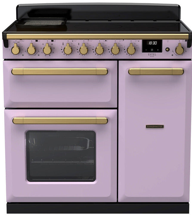 Rangemaster ESDL90EIPHTH/AB1 Estel Deluxe 90cm Induction Range Cooker - Heather/Antique Brass Trim