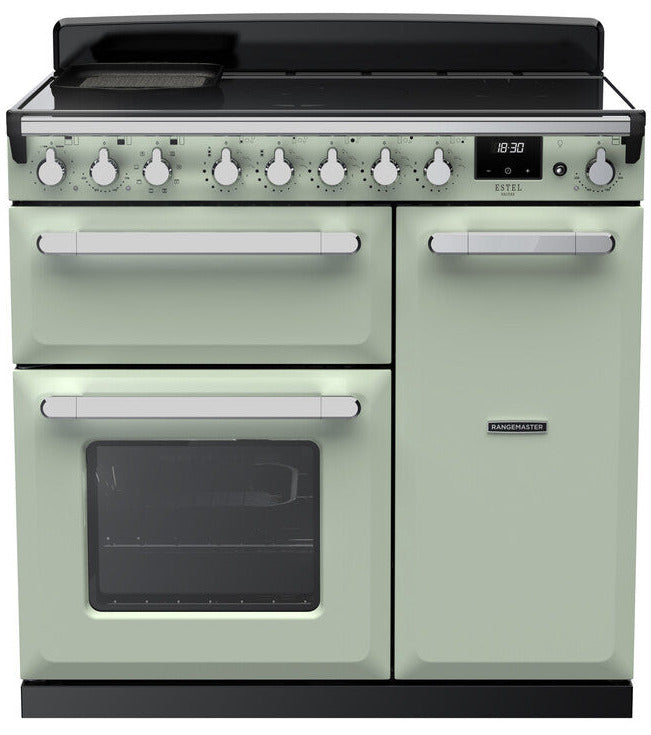 Rangemaster ESDL90EIPMNT/CM1 Estel Deluxe 90cm Induction Range Cooker - Mint/Chrome Trim