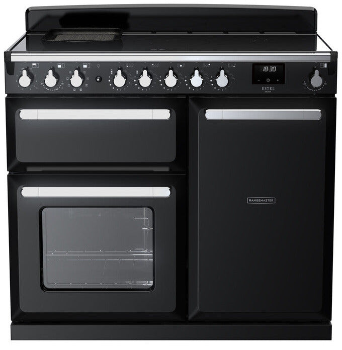 Rangemaster ESDL100EIPGBL/CM1 Estel Deluxe 100cm Induction Range Cooker - Gloss Black/Chrome Trim