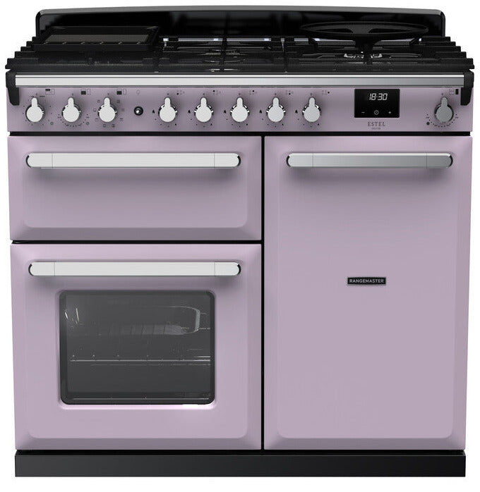 Rangemaster ESDL100DFPHTH/CM1 Estel Deluxe 100cm Dual Fuel Range Cooker - Heather/Chrome Trim