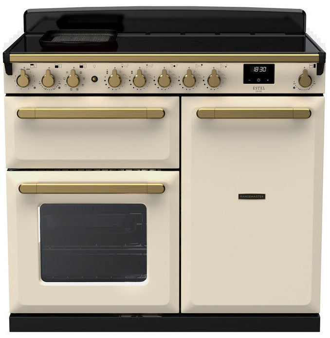 Rangemaster ESDL100EIPPCR/AB1 Estel Deluxe 100cm Induction Range Cooker - Pale Cream/Antique Brass Trim