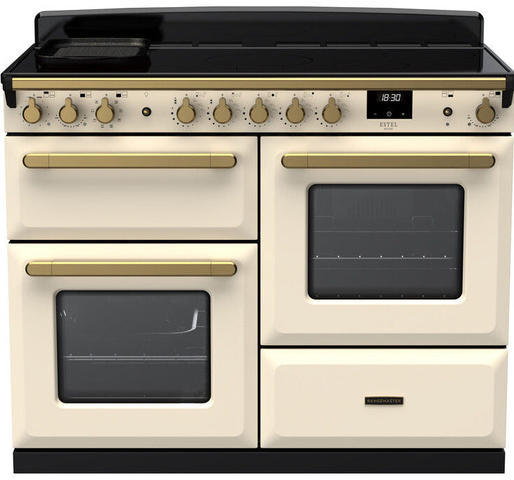 Rangemaster ESDLO110EIPPCR/AB1 Estel Deluxe OC 110cm Induction Range Cooker - Pale Cream/Antique Brass Trim