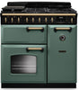 Rangemaster CLDL90DFPMGR/AB1 Classic Deluxe 90cm Dual Fuel Range Cooker - Mineral Green/Antique Brass Trim