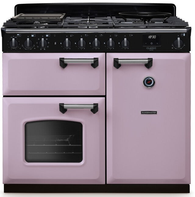 Rangemaster CLDL100DFPHTH/CM1 Classic Deluxe 100cm Dual Fuel Range Cooker - Heather/Chrome Trim