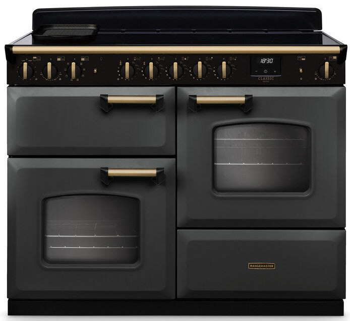 Rangemaster CLDLO110EIPSLT/AB1 Classic Deluxe OC 110cm Induction Range Cooker - Slate/Antique Brass Trim