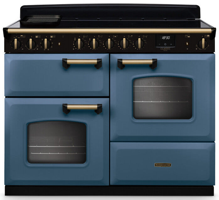Rangemaster CLDLO110EIPSTB/AB1 Classic Deluxe OC 110cm Induction Range Cooker - Stone Blue/Antique Brass Trim