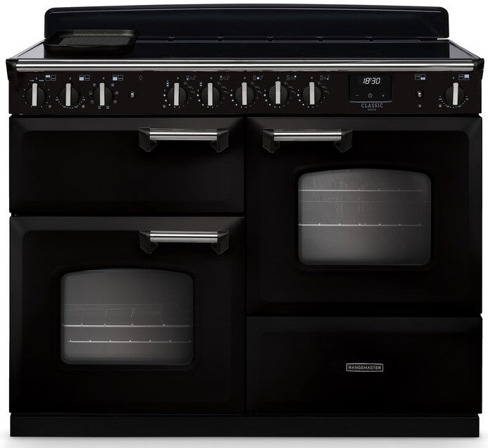 Rangemaster CLDLO110EIPGBL/CM1 Classic Deluxe OC 110cm Induction Range Cooker - Gloss Black/Chrome Trim