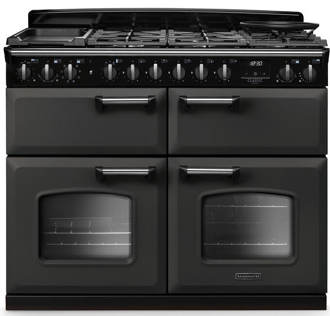 Rangemaster CLDLB110DFPSLT/CM1 Classic Deluxe BC 110cm Dual Fuel Range Cooker - Slate/Chrome Trim