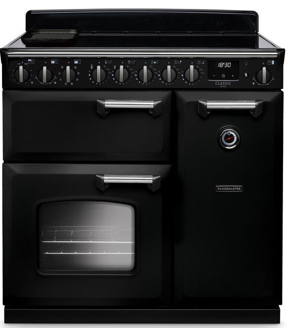 Rangemaster CLDL90EIPCBL/CM1 Classic Deluxe 90cm Induction Range Cooker - Charcoal Black/Chrome Trim