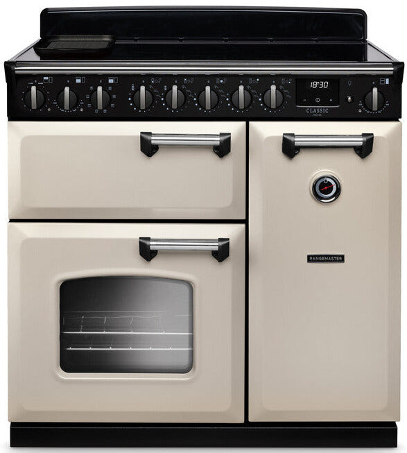Rangemaster CLDL90EIPPCR/CM1 Classic Deluxe 90cm Induction Range Cooker - Pale Cream/Chrome Trim