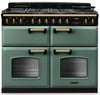 Rangemaster CLDLB110DFPMGR/AB1 Classic Deluxe BC 110cm Dual Fuel Range Cooker - Mineral Green/Antique Brass Trim
