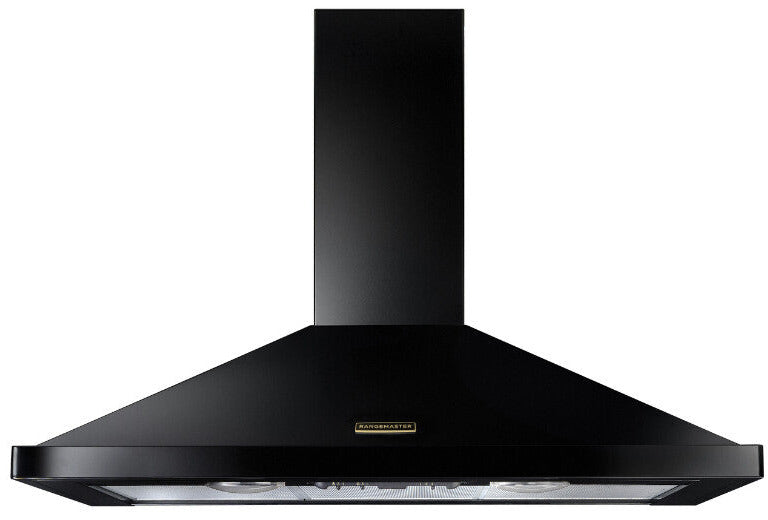 Rangemaster RHDC110BL/B 110cm Chimney Hood - Black/Brass Badge