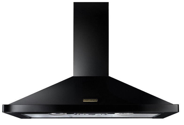 Rangemaster RHDC90BL/B 90cm Chimney Hood - Black/Brass Badge