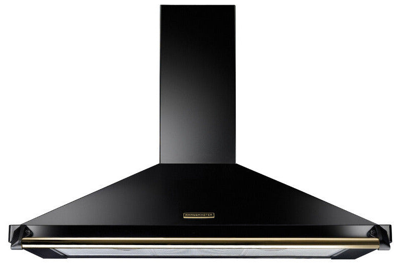 Rangemaster RCLAHDC90BL/B Classic 90cm Chimney Hood - Black/Brass Rail