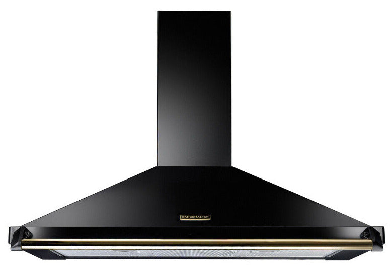Rangemaster RCLAHDC100BL/B Classic 100cm Chimney Hood - Black/Brass Rail