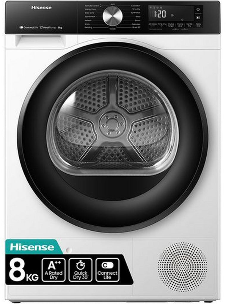 Hisense DH3S802BW3 8Kg Heat Pump Tumble Dryer - White - A+++ Rated