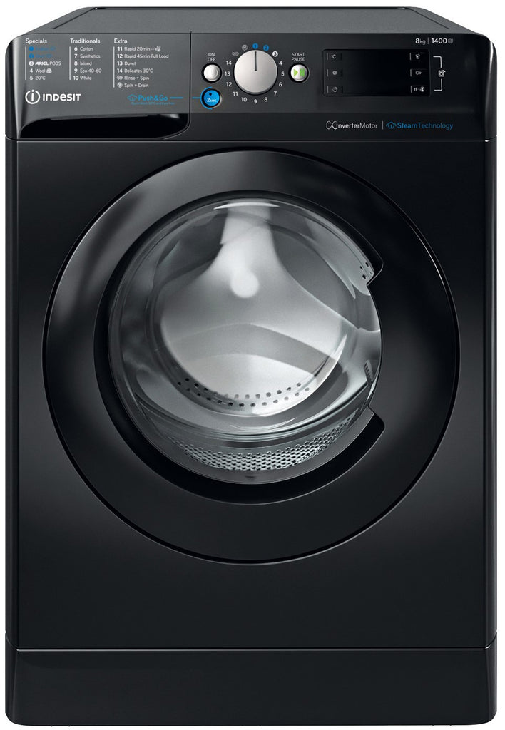 Indesit Push&Go BWE81496XKVUK 8Kg Washing Machine with 1400 rpm - Black - A Rated