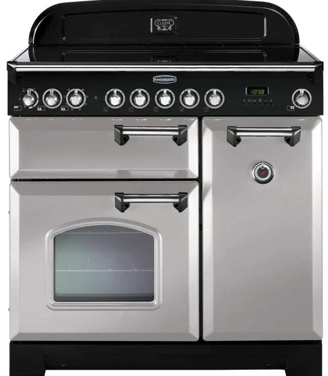 Rangemaster Classic Deluxe CDL90EIRP/C 90cm Electric Range Cooker with Induction Hob - Royal Pearl/Chrome Trim