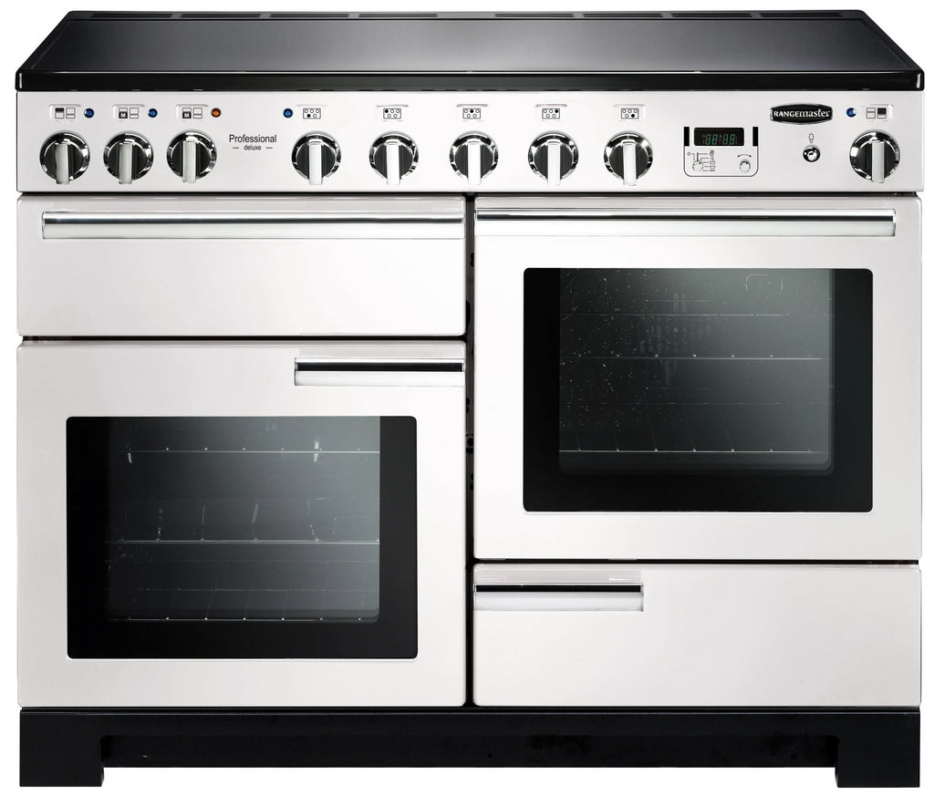 Rangemaster Professional Deluxe PDL110EIWH/C 110cm Electric Range Cooker with Induction Hob - White/Chrome Trim